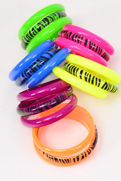 Bracelet Bangle 36 pcs Acrylic Multi Zebra Print / 36 pcs  = Dozen  Multi , Size - 2.75" x 0.5" Wide , 2 of each Pattern Asst ,Hang Tag & OPP Bag & UPC Code , 3 pcs per Card ,12 Card = Dozen