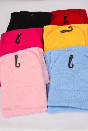Hat Winter Knit Scarf Hat Beanie Sets For Kids Polyester Multi / 12 sets = Dozen  Unisex , Multi , Scarf Size - 45" x 6" Wide, 2 Of Each Color Asst , Hang tag & OPP Bag
