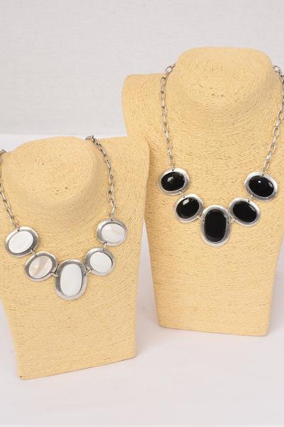 Necklace Sets Oval w Seashell / 12 sets = Dozen Size - 18" w Extension Chain , Choose Colors , Hang tag & Opp Bag & UPC Code 