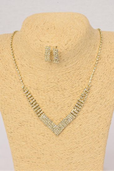 Necklace Sets V Shape Rhinestones / Sets Post , 18" w Extenstion Chain , Black Velvet Display Card & OPP Bag & UPC Code