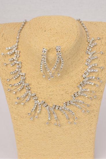 Necklace Sets Rhinestone Silver Post / 12 Sets = Dozen Silver , Post ,18" w Extension Chain , Black Velvet Display Card & OPP bag & UPC Code