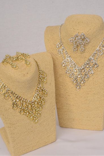 Necklace Sets Rhinestone Post / 12 Sets = Dozen Post , Extension Chain , Choose Gold or Silver Finishes , Black Velvet Display Card & OPP Bag & UPC Code
