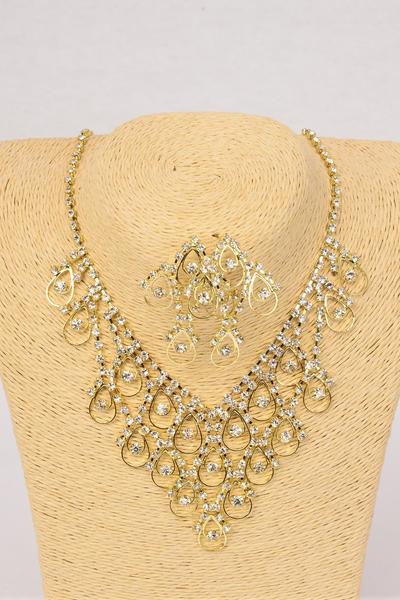 Necklace Sets Rhinestone Post / 12 Sets = Dozen Post , Extension Chain , Choose Gold or Silver Finishes , Black Velvet Display Card & OPP Bag & UPC Code