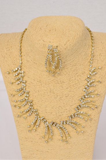 Necklace Sets Rhinestone Gold Post / 12 Sets = Dozen Gold , Post , 18" w Extension Chain , Black Velvet Display Card & OPP bag & UPC Code