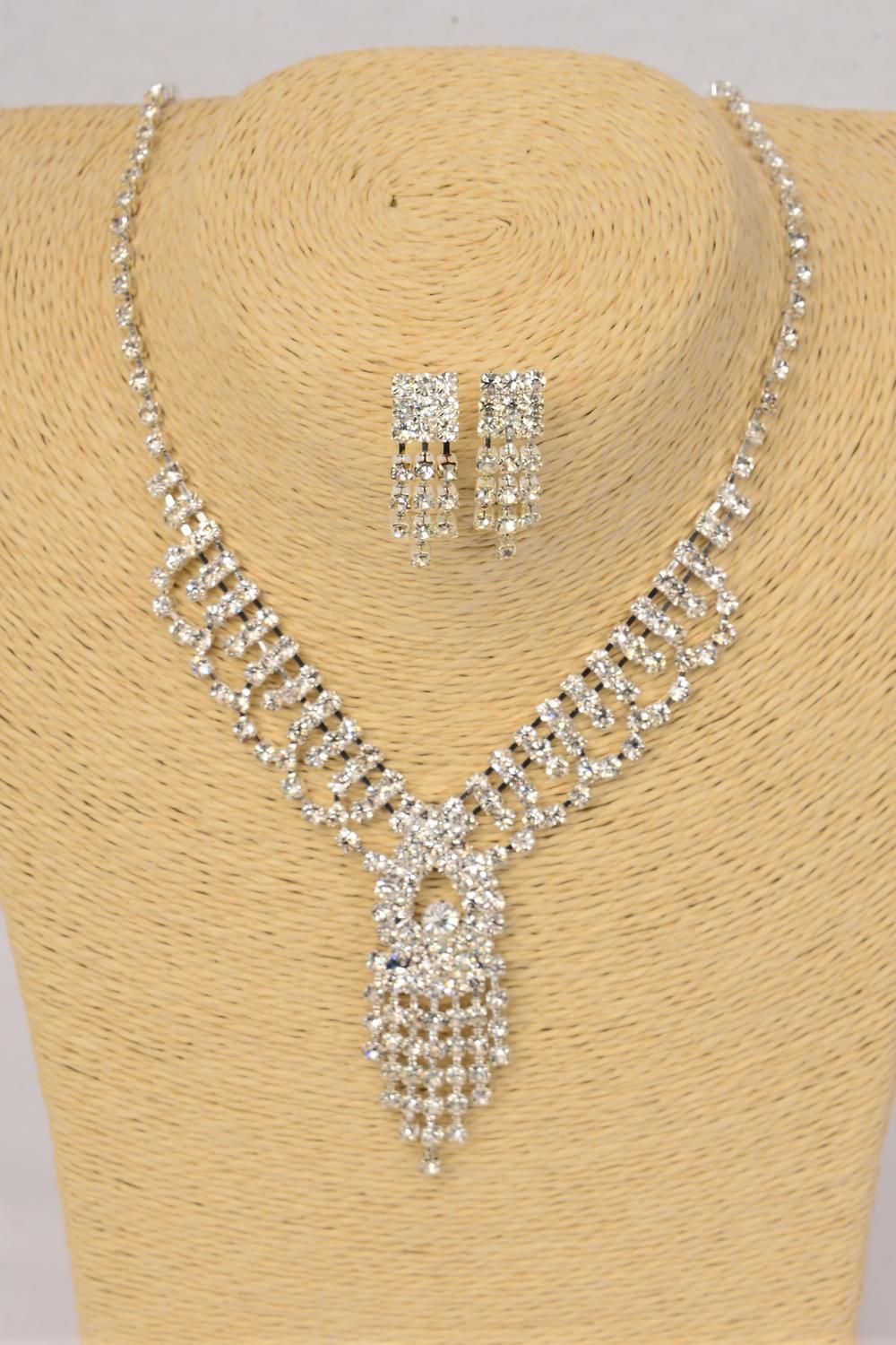 Necklace Sets Fancy Design W Rhinestones / Sets Post , Size 18 inches