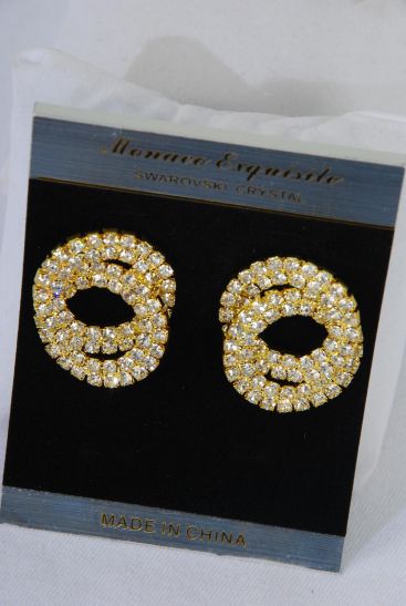 Earrings Rhinestone Circle Gold Post / PC Gold , Post , Size - 1.25" x 1" Wide , Earring Card & OPP Bag & UPC Code