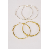 Earrings Metal Loop Clear Rhinestones/DZ **Post** Size-2.25&quot; Wide, Earring Card &amp; OPP bag &amp; UPC Code,Choose Gold Or Silver Finish.-