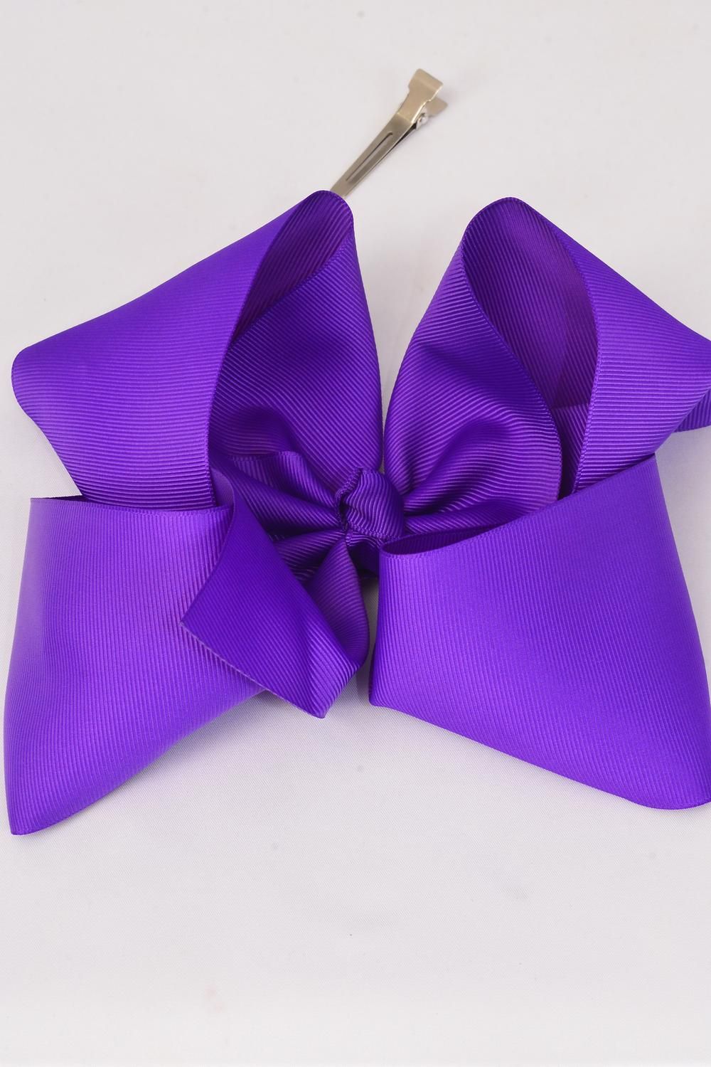 Hair Bow Cheer Type Bow Alligator Clip Grosgrain Fabric Bowtie Purple