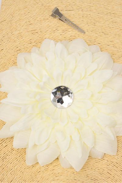 Flower Silk Flower Gerber Daisy Cream Beige / 12 pcs Flower = Dozen Cream , Size - 6" Wide , Alligator Clip & Brooch & Elastic Pony , Display card & UPC Code 