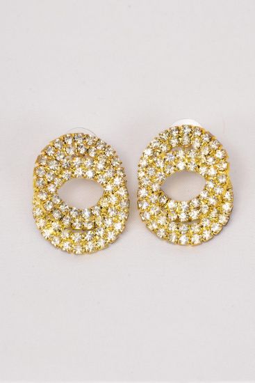 Earrings Rhinestone Circle Gold Post / PC Gold , Post Size - 1.25" x 1" Wide , Earring Card & OPP Bag & UPC Code
