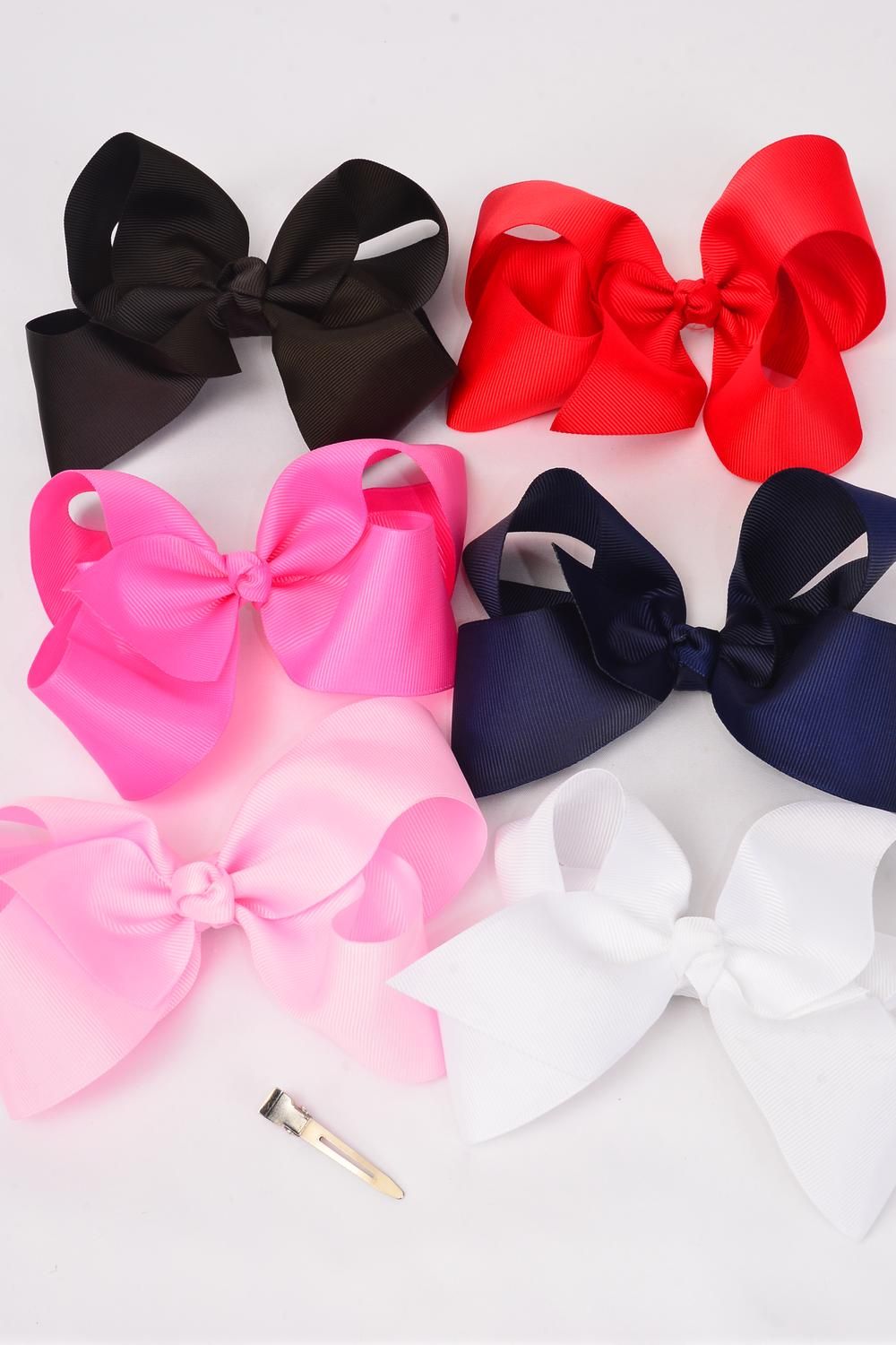 Hair Bow Jumbo Multi Alligator Clip Grosgrain Fabric Bowtie/DZ **Multi