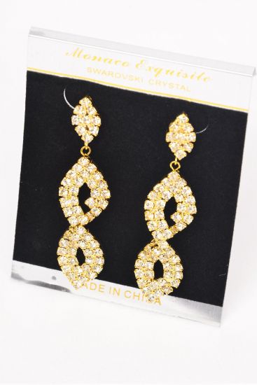 Earrings Rhinestone Dangle Gold Post / PC Gold , Post , Size - 2.5" x 0.75" Wide , Velvet Earring Card & OPP Bag & UPC Code