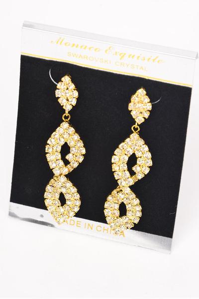 Earrings Rhinestone Dangle Post / PC Post , Size - 2.75" x 0.75" Wide , Earring Card & OPP Bag & UPC Code , Choose Gold or Silver Finish