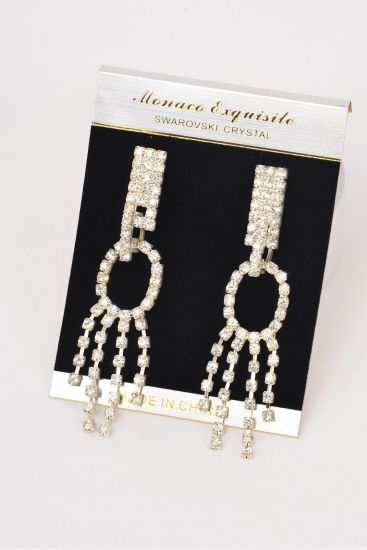 Earrings Oval Rhinestone Drops Silver Post / PC Silver , Post ,Size - 3" x 0.75" Wide , Black Velvet Earring Card & OPP Bag & UPC Code