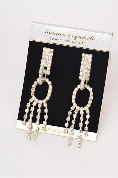 Earrings Oval Rhinestone Drops Post /PC  Post , Size - 3" x 0.75" Wide , Black Velvet Earring Card & OPP Bag & UPC Code ,  Choose Gold Or Silver Finish