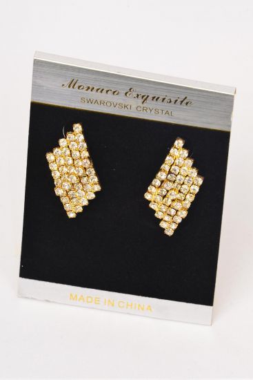 Earrings Diamond Shape Rhinestone Gold Post / PC Gold,Post,Size-1.5"x 0.75" Wide,Velvet Earring Card & OPP bag & UPC Code