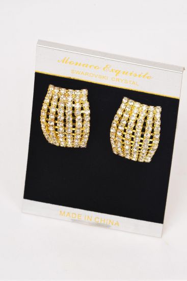 Earrings Silver Rhinestone Post / PC Gold , Post , Size -1.25" x 1" Wide , Earring Card & OPP Bag & UPC Code