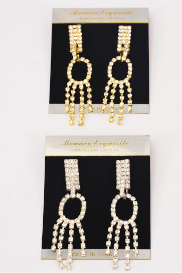 Earrings Oval Rhinestone Drops Post /PC  Post , Size - 3" x 0.75" Wide , Black Velvet Earring Card & OPP Bag & UPC Code ,  Choose Gold Or Silver Finish