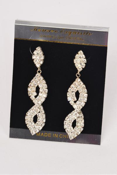 Earrings Rhinestone Dangle Post / PC Post , Size - 2.75" x 0.75" Wide , Earring Card & OPP Bag & UPC Code , Choose Gold or Silver Finish
