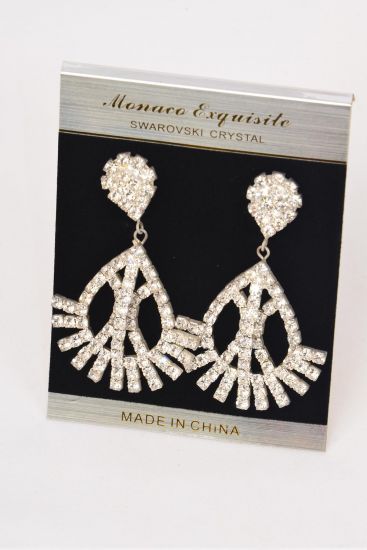 Earrings Rhinestone Teardrop Dangle Silver Post / PC Silver, Post , Size - 2.5" x 1.5" Wide , Black Velvet Earring Card & OPP bag & UPC Code