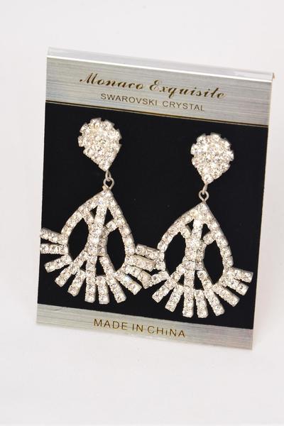 Earrings Rhinestone Teardrop Dangle Post / PC Post , Size - 2.5" x 1.5" Wide,  Black Velvet Earring Card & OPP Bag & UPC Code , Choose Gold Or Silver Finish