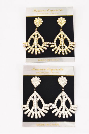 Earrings Rhinestone Teardrop Dangle Post / PC Post , Size - 2.5" x 1.5" Wide,  Black Velvet Earring Card & OPP Bag & UPC Code , Choose Gold Or Silver Finish