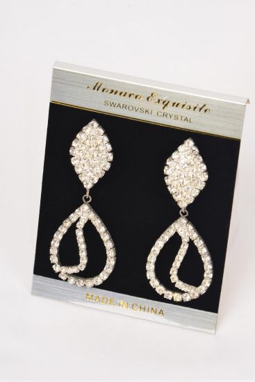 Earrings Rhinestone Teardrop Dangle Post / PC Silver , Post , Size - 2.5" x 1" Wide, Black Velvet Earring Card & OPP Bag & UPC Code