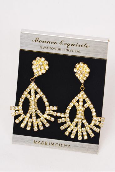 Earrings Rhinestone Teardrop Dangle Gold Post / PC Gold , Post , Size - 2.5" x 1.5" Wide , Black Velvet Earring Card & OPP Bag & UPC Code 