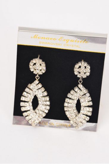 Earrings Rhinestone Drop Silver Post / PC Silver , Post , Size - 2.5" x 1" Wide , Black Velvet Earring Card & Opp Bag & UPC Code 