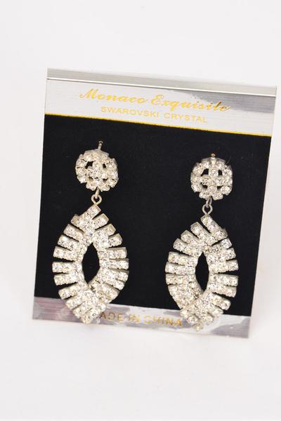 Earrings Rhinestone Drop Post / PC Post , Size - 2.5" x 1" Wide , Black Velvet Earring Card & Opp Bag & UPC Code , Choose Gold or Silver Finish