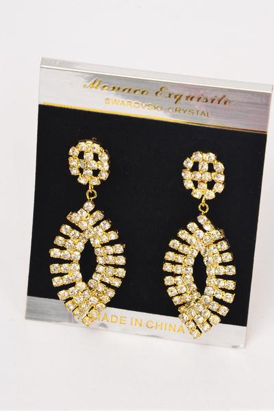Earrings Rhinestone Drop Post / PC Post , Size - 2.5" x 1" Wide , Black Velvet Earring Card & Opp Bag & UPC Code , Choose Gold or Silver Finish