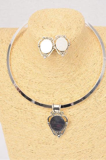 Necklace Sets Choker Luggage Tag Pendant Silver Post / Sets Silver , Post , 16" Choker , Flexible , Display Card & OPP bag & UPC Code