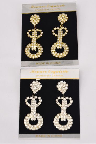 Earrings Rhinestone Circle Heart Mix Post / PC Post, Size-2.5"x 0.75" Wide, Choose Gold Or Silver Finish, Velvet Earring Card & OPP bag & UPC Code