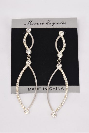 Earrings Drop Rhinestones Silver Post / PC Post , Size - 3.25" x 0.75" Wide , Black Velvet Earring Card & OPP Bag & UPC Code