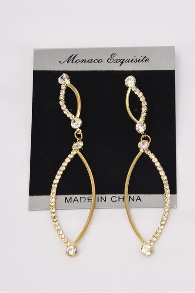 Earrings Rhinestone Drop Dangle Post / 12 pair = Dozen Post , Size - 3.25" x 0.75" Wide , Black Velvet Earring Card & OPP Bag & UPC Code , Choose Gold Or Silver Finish 