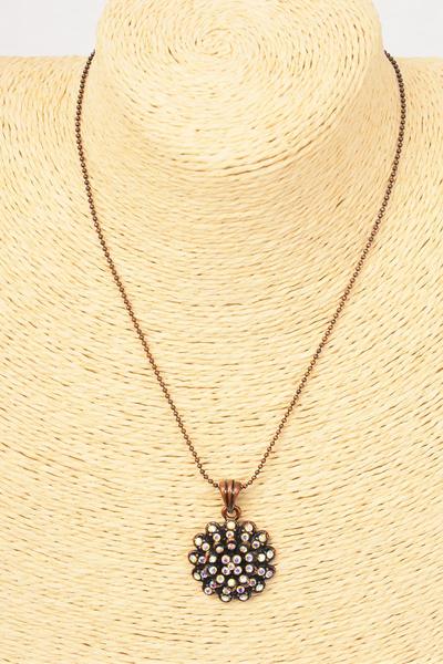 Necklace Chain Fall w Cluster Flower Pendent Rhinestones / 12 Pcs = Dozen  18" Long , Extension Chain , Hang tag & OPP bag & UPC Code