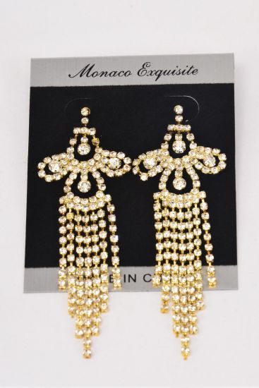 Earrings Boutique Gold Rhinestones Post / PC Silver , Post , Size - 3.5" x 1.25" Wide , Black Velvet Earring Card & OPP Bag & UPC Code