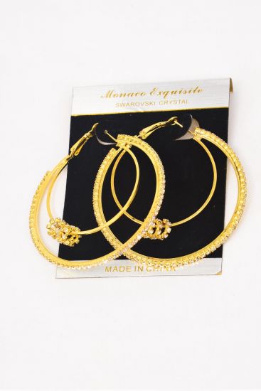 Earrings Gold Double Loops Moving Rhinestone Post / 12 pcs = Dozen Gold , Post , Size - 2.25" Wide , Earring card & OPP Bag & UPC Code 