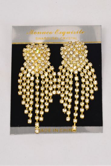 Earrings Rhinestone Cluster Heart Drop Post Gold / 12 pair = Dozen Gold , Post , Size - 2.75" x 1.25" Wide , Velvet Earring card & OPP bag & UPC Code