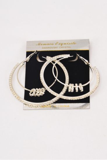 Earrings Silver Double Loops Moving Rhinestone Post / 12 pcs = Dozen Silver , Post , Size - 2.25" Wide , Earring card & OPP bag & UPC Code 