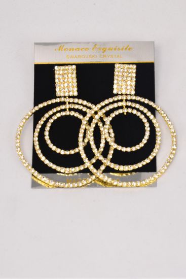 Earrings Triple Oval Dangle Rhinestones Gold Post / PC Gold , Post ,Size-2.75"x 2" Wide ,Velvet Earring Card & OPP bag & UPC Code
