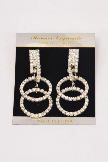 Earrings Rhinestone Circle Drop Silver Post / PC Silver , Post , Size - 2.5" x 1" Wide , Black Velvet Earring Card & OPP Bag & UPC Code