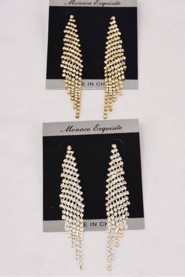 Earrings Boutique Rhinestone Post / PC  Post , Size - 3.5" x 0.75" Wide , Black Velvet Earring Card & OPP Bag & UPC Code ,Choose Gold Or Silver Finish