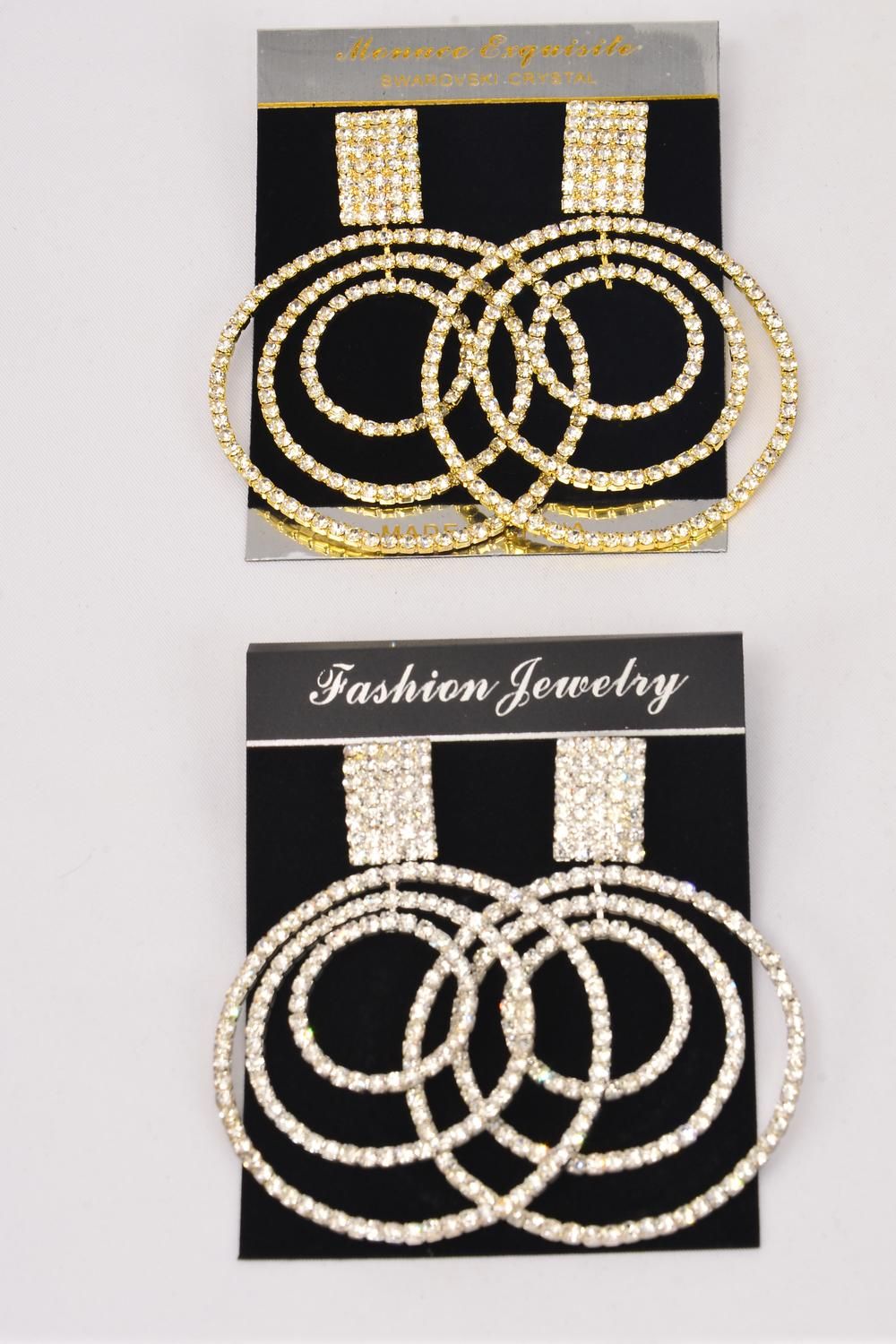 Earrings Triple Round Dangle Rhinestones Post / PC Post , Size - 3