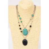 Necklace Fancy Chain Semiprecious Stone & Pendant/PC Pendant Size-1.75"x 1.25" Wide,30" Long,Display Card & OPP Bag & UPC Code,Choose Colors