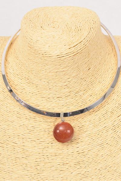 Necklace Choker Flexible Gemstone Natural Gold Sandstone Pendant / PC Flexible , Choker Size - 16" Wide , Pendant Size - 1" Wide , Display Card & OPP Bag