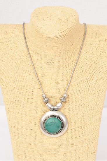 Necklace Antique Snake Chain Real Semiprecious Stone Pendant Green / PC Green Turquoise , 18" Long Extension Chain , Pendant Size - 2" Wide , Hang tag & Opp Bag & UPC Code