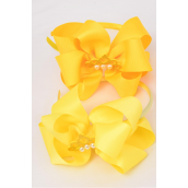 Headband Horseshoe Tiara Double Layered Grosgrain Bow-tie Yellow Mix/DZ **Yellow Mix** Bow Size-6"x 6" Wide,6 Baby Yellow,6 Daffodil Color Asst,Display Card & UPC Code,Clear Box