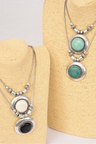 Necklace Snake Chain w Real Semiprecious Stone Pendant / PC Size - 18" Long Extension Chain , Pendant Size - 2" Wide , Hang tag & Opp Bag & UPC Code , Choose Colors