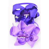 Headband Horseshoe Tiara Double Layered Grosgrain Bow-tie Purple Mix/DZ **Purple Mix** Bow Size-6"x 6" Wide,6 Lavender,6 Purple Color Asst,Display Card & UPC Code,Clear Box